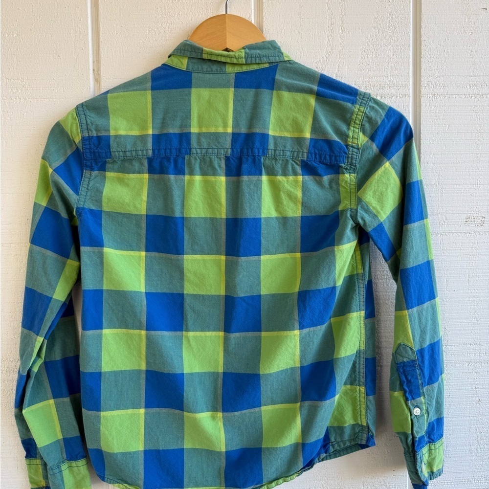 Abercrombie Kids Boys Blue and Green Checkered Button Up Shirt Size 9/10 Y2K - Picture 4 of 5